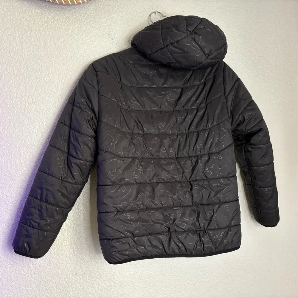 Eddie Bauer Reversible Jacket Youth Boys Large 14/16 Black Hooded Faux Fur
